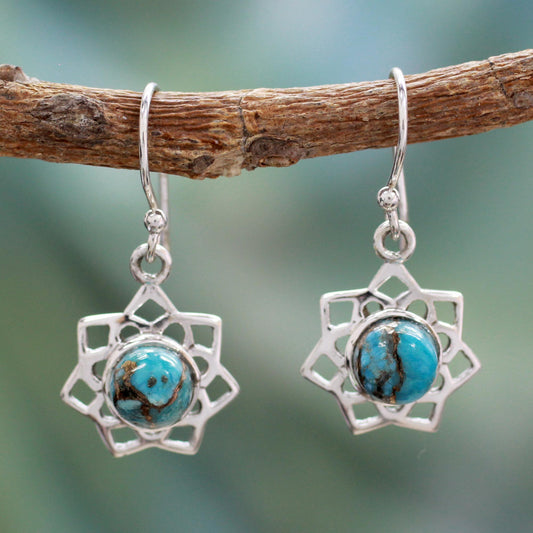 Star of Gujurat Turquoise Color Earrings Hand Crafted in Sterling Silver