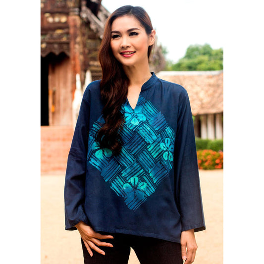 Blue Frangipani Universe Cotton Batik Tunic