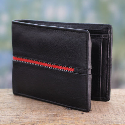 Suave in Red Black Leather Wallet for Men with Multiple Pockets