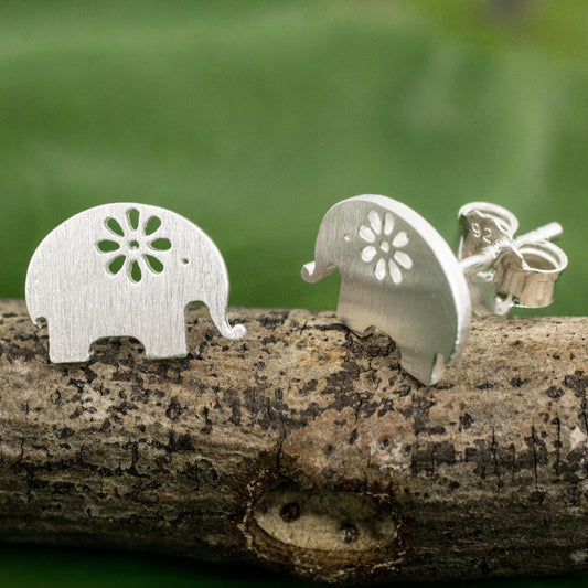 Blooming Elephants Handmade Elephant Stud Earrings in Sterling Silver