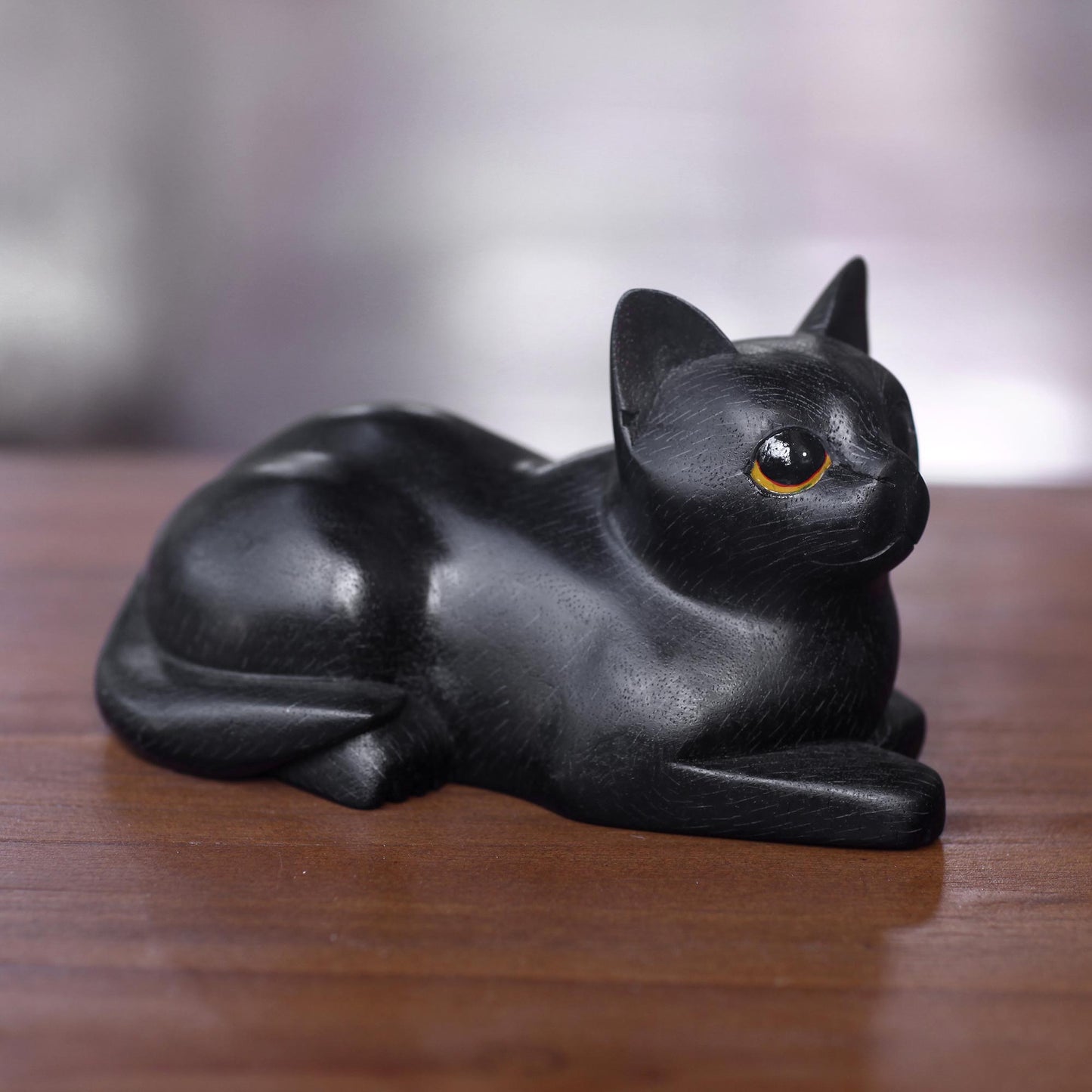 Stay Calm Black Cat Artisan Crafted Black Cat Sculpture from Indonesia