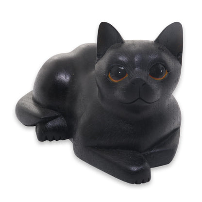 Stay Calm Black Cat Artisan Crafted Black Cat Sculpture from Indonesia