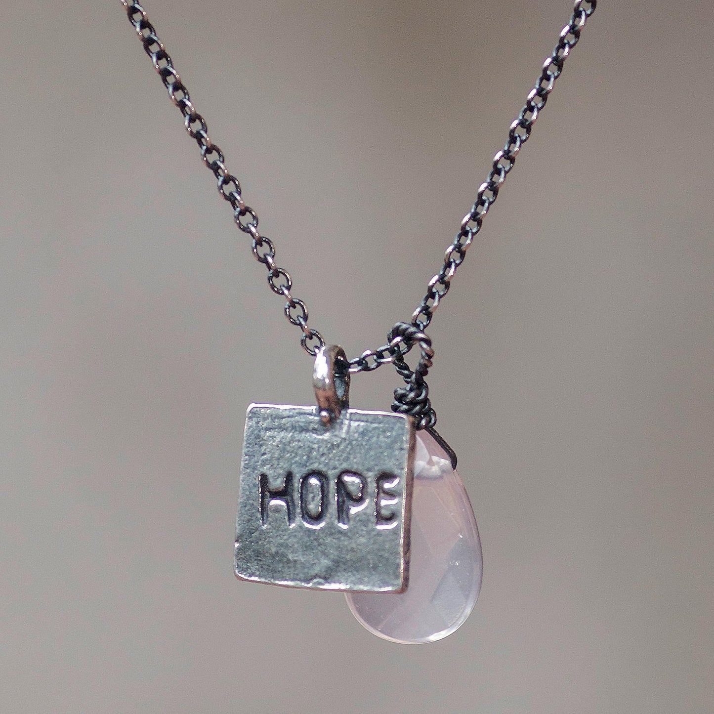 Inspiring Hope Sterling Silver Inspirational Hope Necklace with Rose Quartz