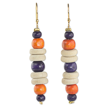Summer Rain Purple and Orange Sese Wood Dangle Earrings