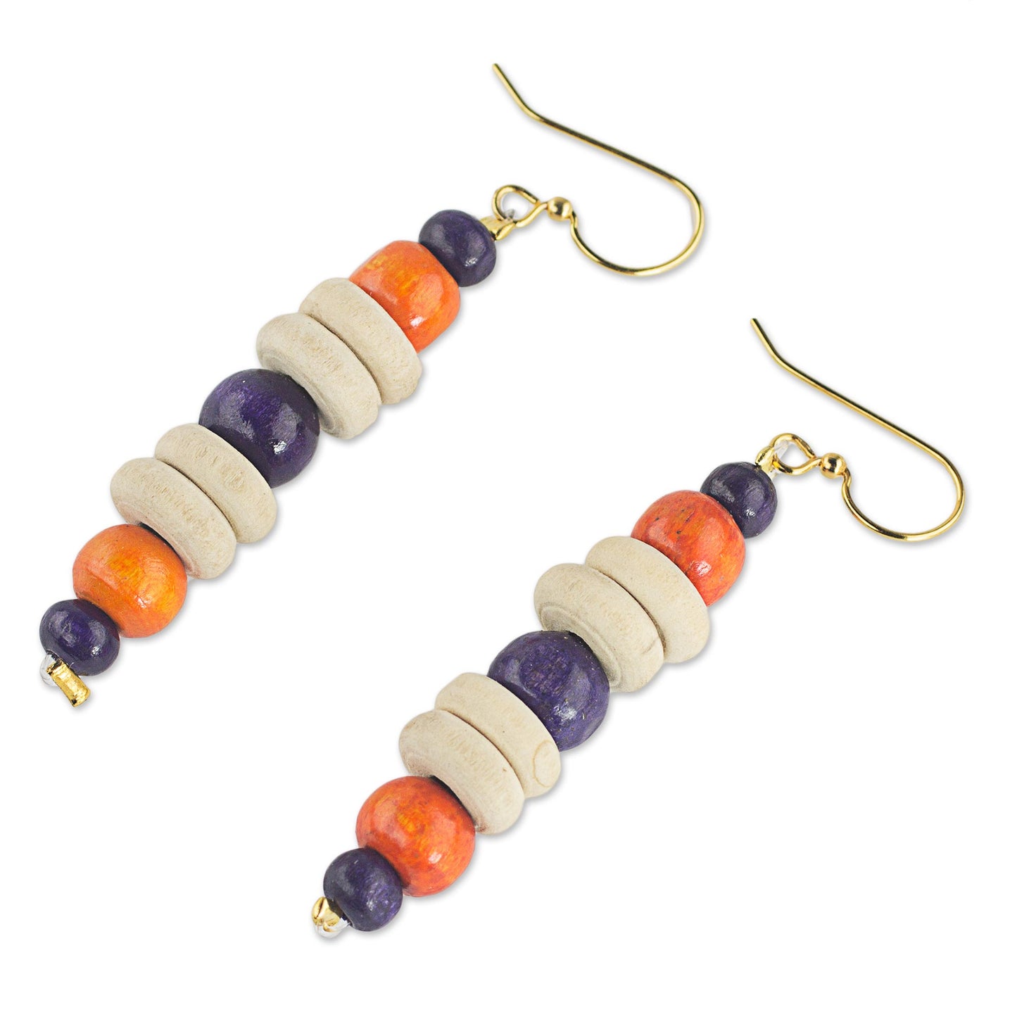 Summer Rain Purple and Orange Sese Wood Dangle Earrings