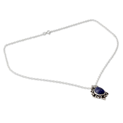 Royal Crown Silver Pendant Necklace with Lapis Lazuli Cabochon