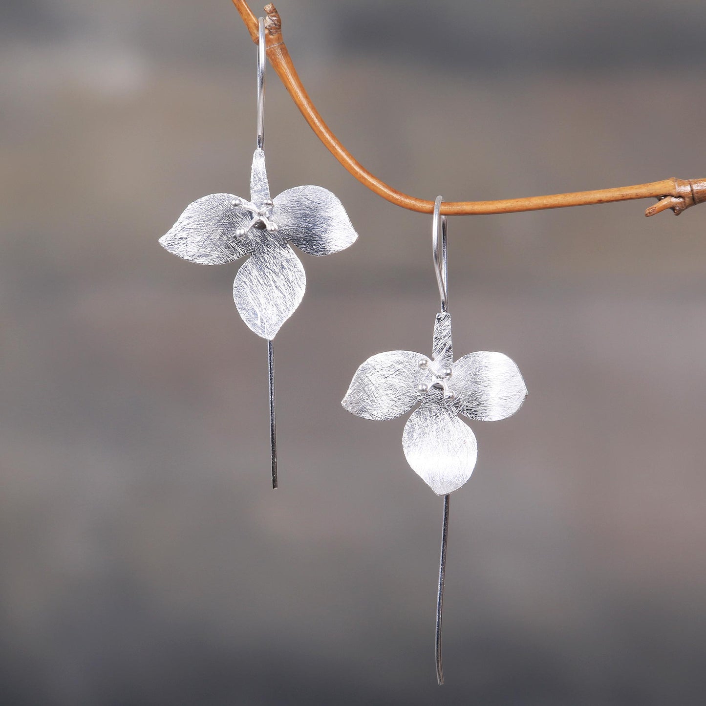 Silver Tri Flower Sterling Silver Earrings