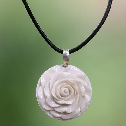 Glorious Rose Bone Pendant Necklace