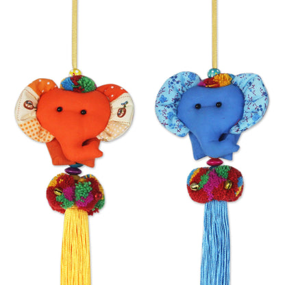 Happy Thai Elephants 4 Artisan Crafted Multicolor Thai Cotton Elephant Ornaments