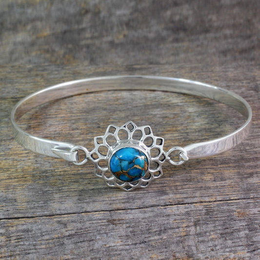 Star of Gujurat Handcrafted Silver Bangle Bracelet with Composite Turquoise