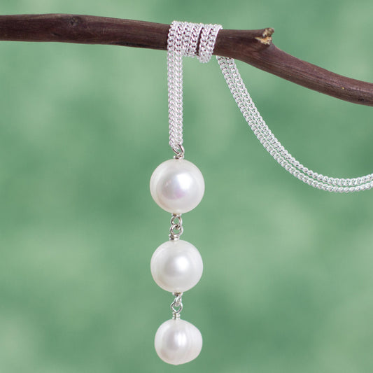 Stair of Pearls Handmade Cultured Pearl and Sterling Silver Pendant Necklace