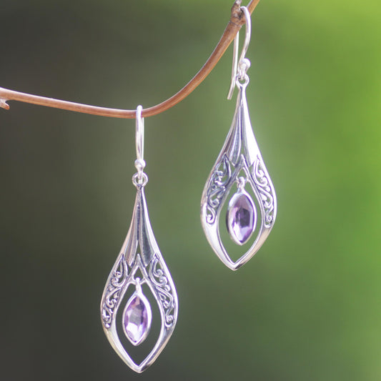 Purple Teardrops Amethyst & Silver Dangle Earrings