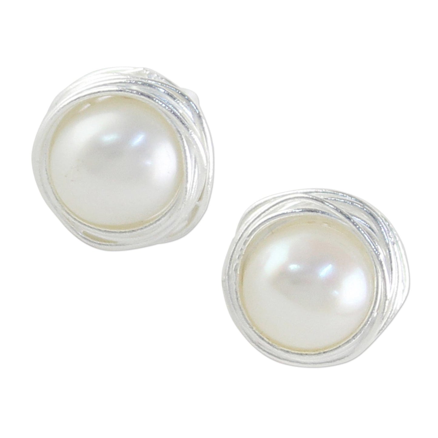 Haloed Moons Pearl & Sterling Silver Stud Earrings