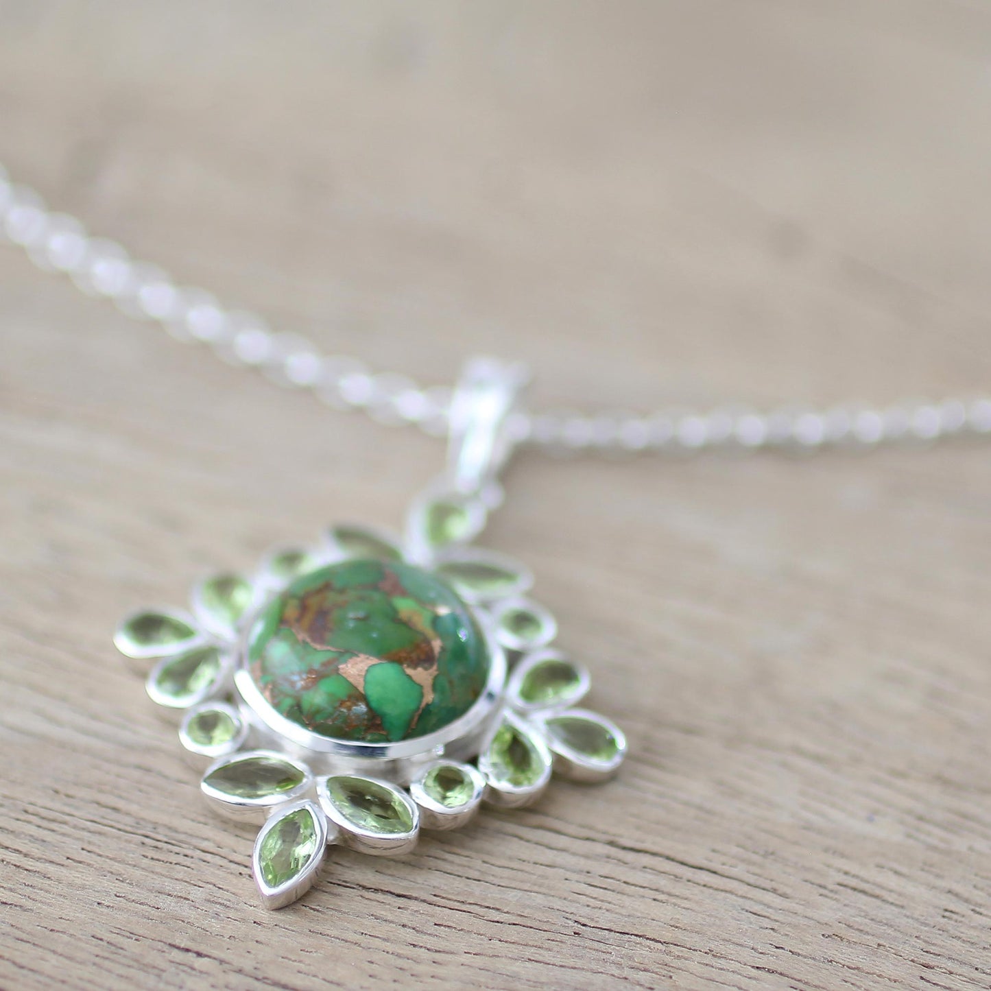 Bright Fascination Handcrafted Green Turquoise and Peridot Pendant Necklace