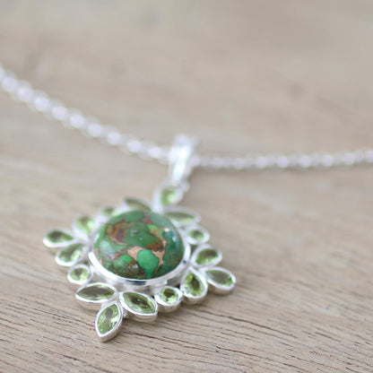 Bright Fascination Handcrafted Green Turquoise and Peridot Pendant Necklace