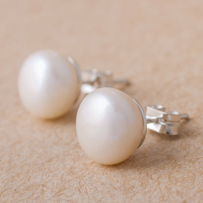 Round Style Cultured Pearl and Sterling Silver Stud Earrings from Peru