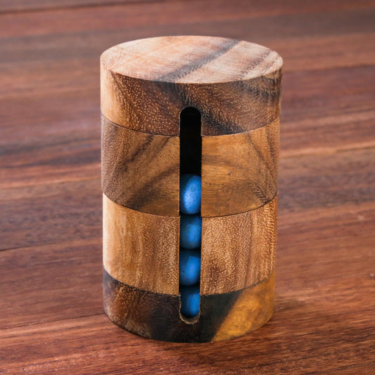 Spin to Win Handcrafted Wood Cylindrical Puzzle from Thailand