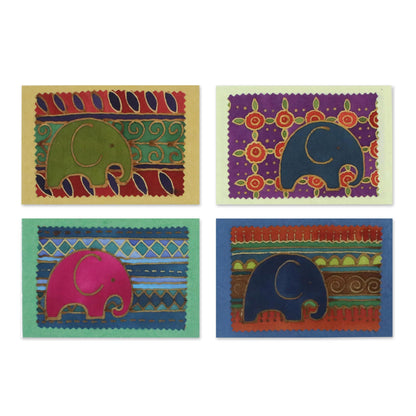 Elephant Journeys Batik Cotton and Paper Elephant Greeting Cards (Set of 4)