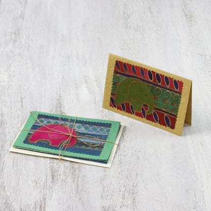 Elephant Journeys Batik Cotton and Paper Elephant Greeting Cards (Set of 4)