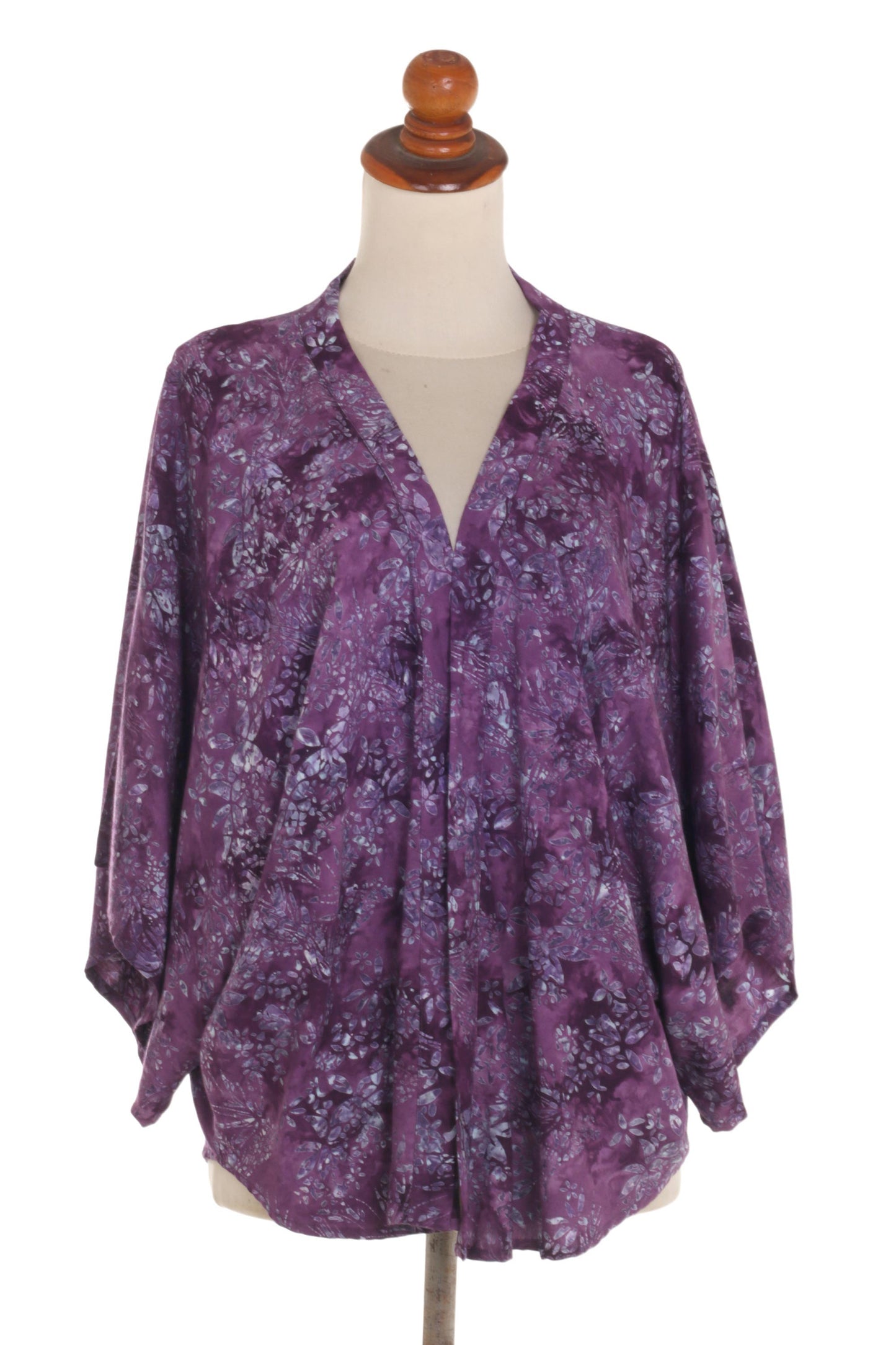 Lavish Garden in Boysenberry Purple Batik Short Rayon Kimono Jacket