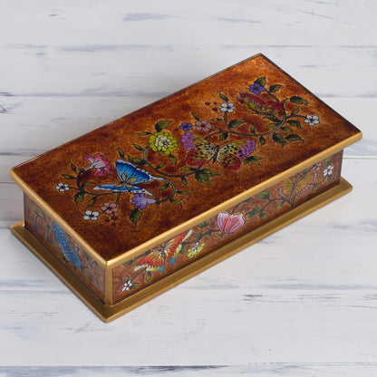 Butterfly Jubilee In Sepia Glass & Wood Box