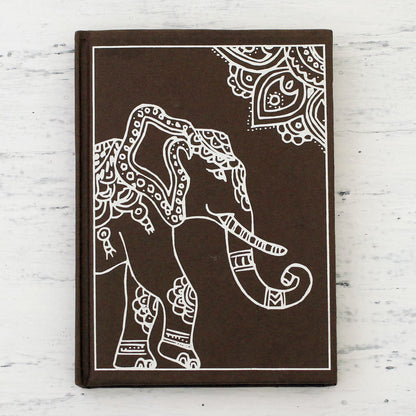 Royal Gajraj India Elephant-Themed Handmade Paper Journal in Mahogany