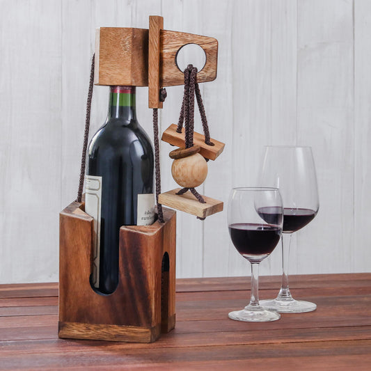 Don't Break The Bottle Wood Puzzle and Wine Bottle Holder from Thailand