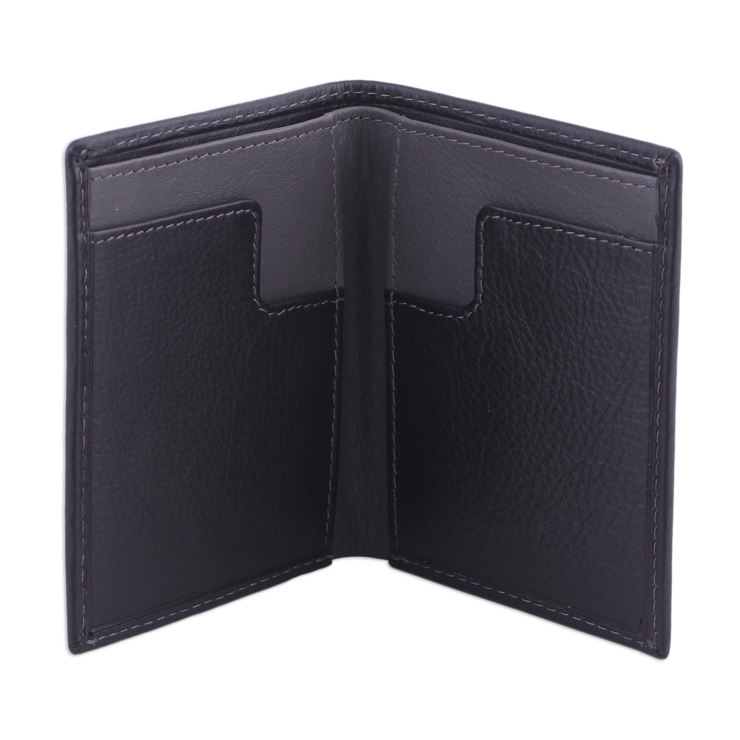 Reliable Black Leather Card Holder Wallet in Black and Grey