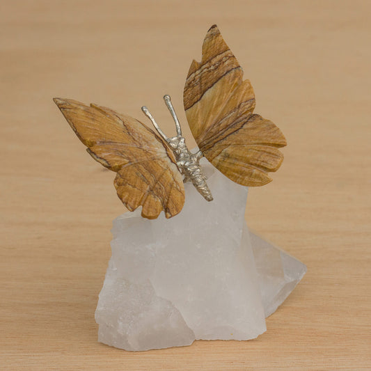 Earth and Wind Jasper Butterfly on Quartz Nugget Figurine from Brazil