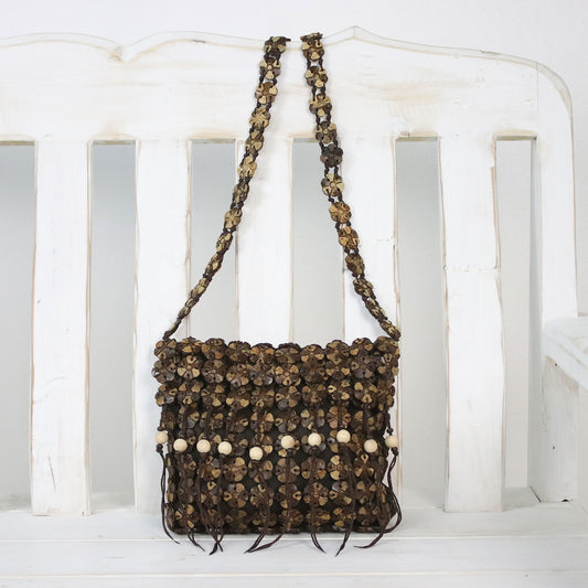 Shell Chic Handcrafted Espresso Brown Coconut Shell Flower Sling