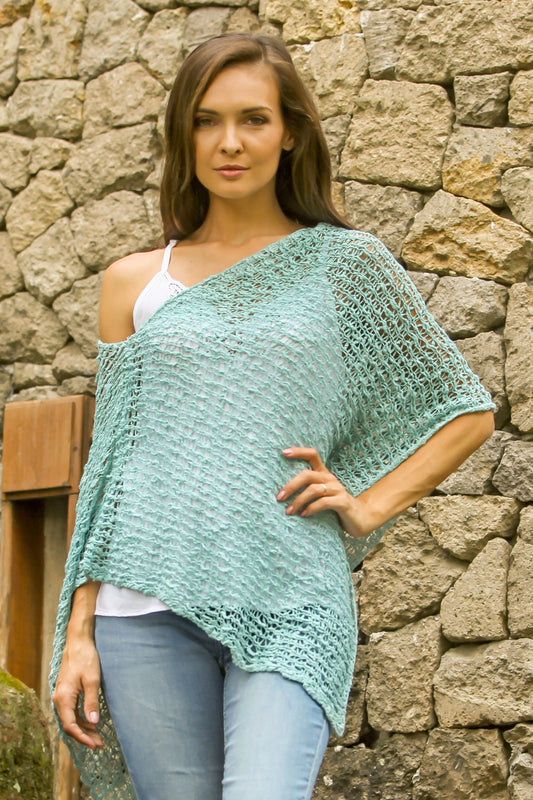 Turquoise Sanur Shade Lightweight Turquoise Hand Crocheted Poncho  from Bali