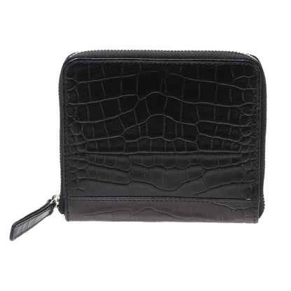 Travel Light in Black Black Leather Zippered Wallet with Crocodile Motif