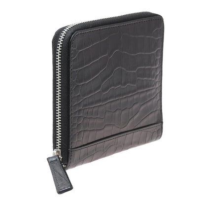 Travel Light in Black Black Leather Zippered Wallet with Crocodile Motif