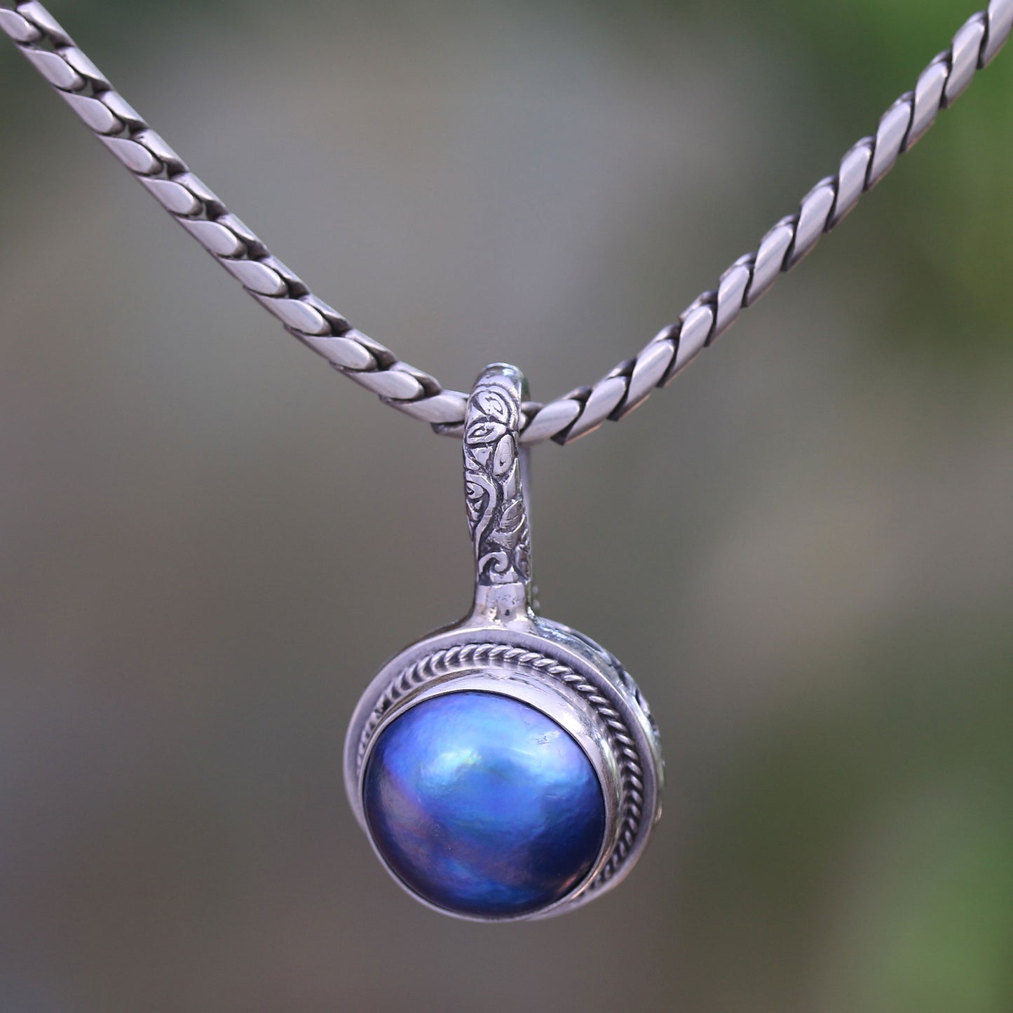 Round Luxury in Blue Blue Cultured Pearl Pendant Necklace from Bali