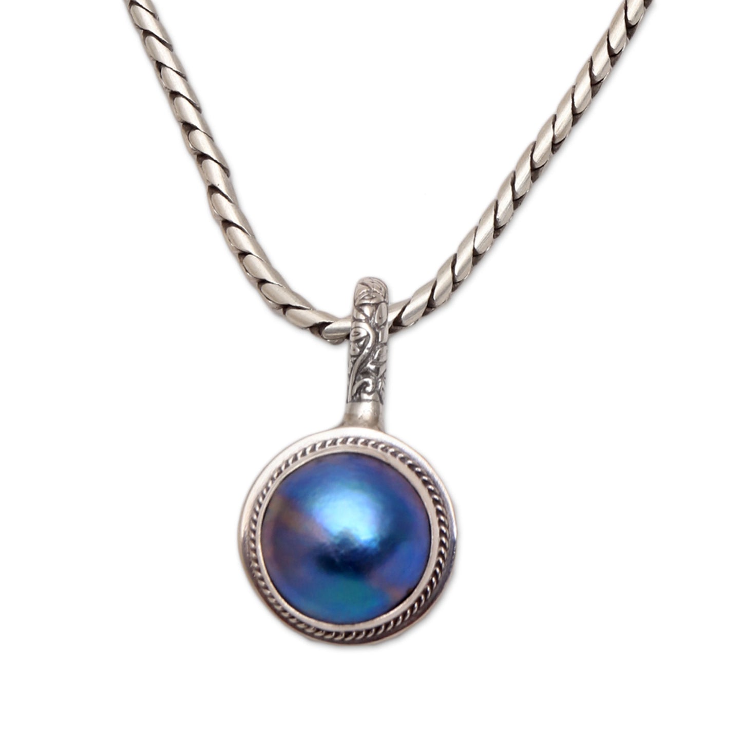 Round Luxury in Blue Blue Cultured Pearl Pendant Necklace from Bali