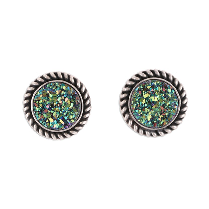 Round Green Green Drusy Quartz Stud Earrings from India