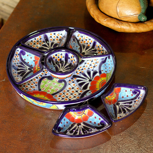 Festive Flowers Talavera Style Appetizer Bowl Set from Mexico (7 Piece)