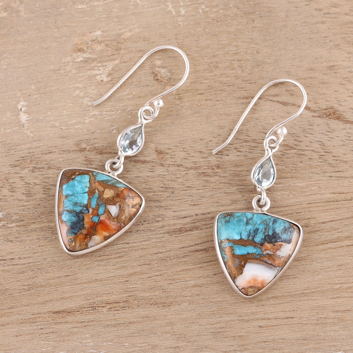 Royal Colors Recon. Turquoise and Blue Topaz Dangle Earrings