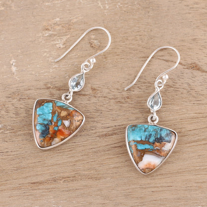 Royal Colors Recon. Turquoise and Blue Topaz Dangle Earrings