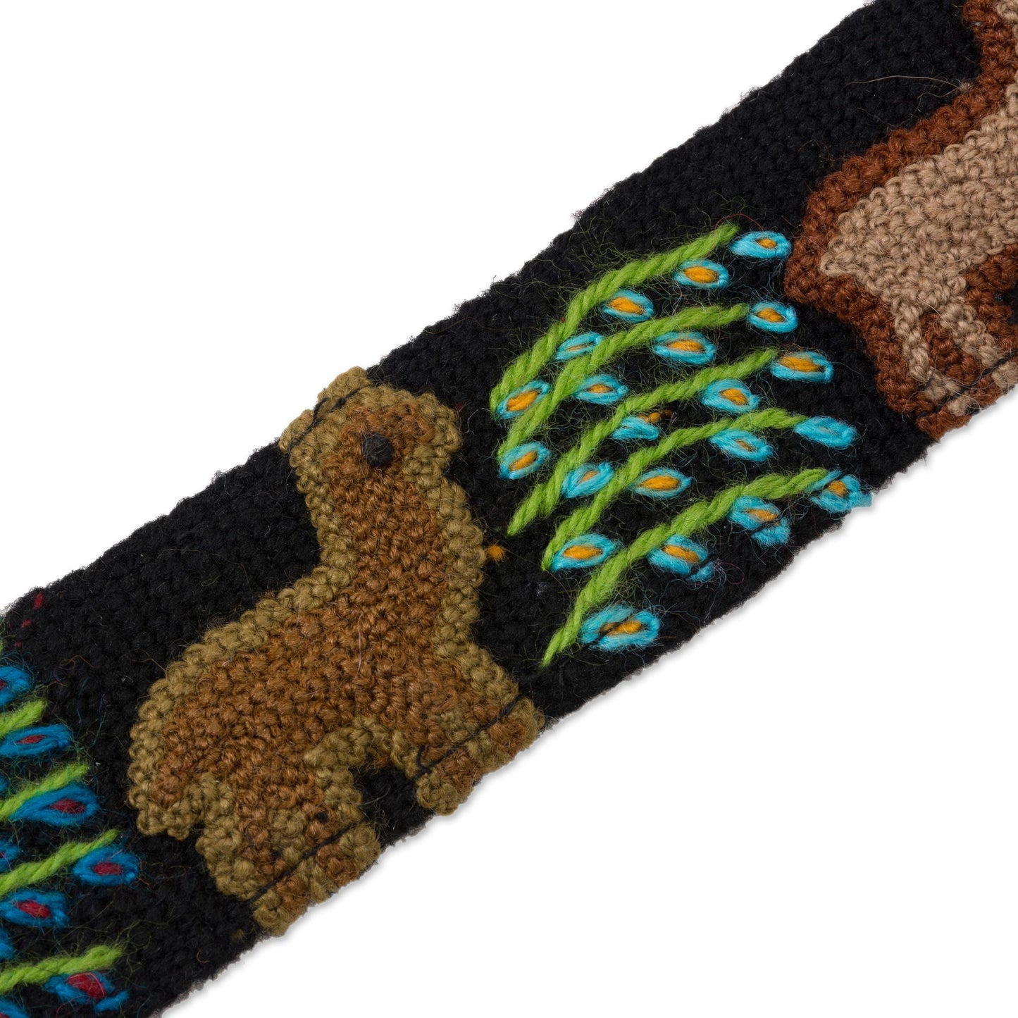 Llama Parade Embroidered Llama Pattern Wool Headband from Peru