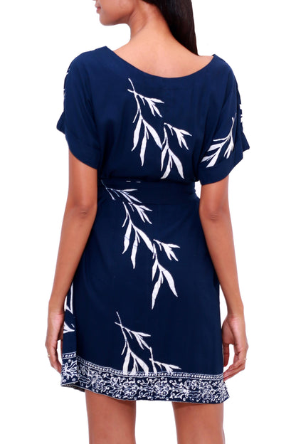 Midnight Fall Batik Rayon Shift Dress in Midnight and White