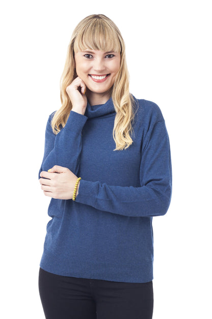 Royal Blue Versatility Knit Cotton Blend Pullover in Solid Royal Blue from Peru
