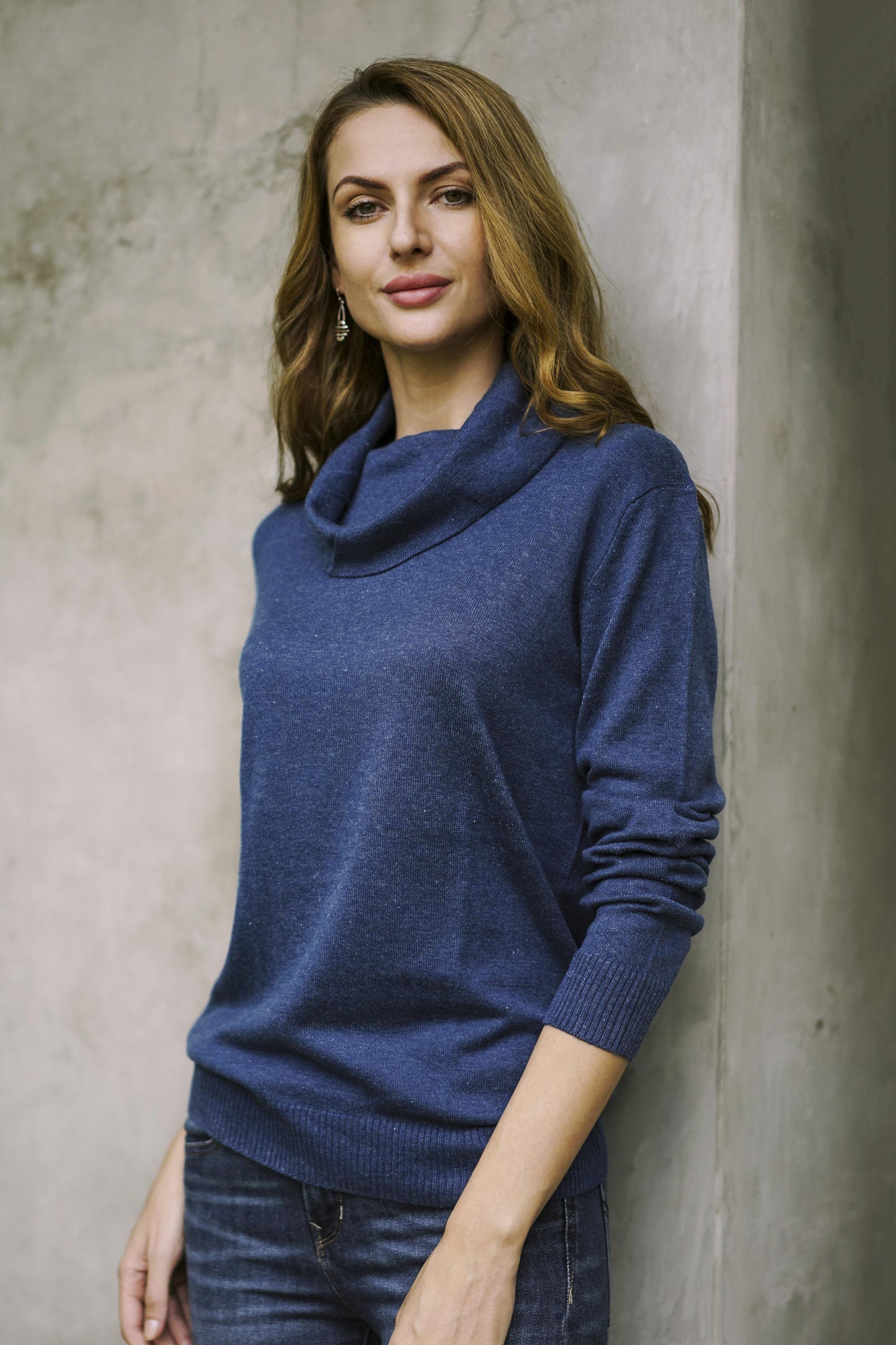Royal Blue Versatility Knit Cotton Blend Pullover in Solid Royal Blue from Peru