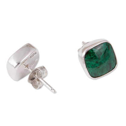 Square Bucklers Square Chrysocolla Stud Earrings from Mexico