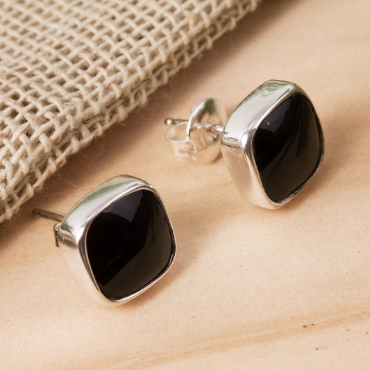 Square Bucklers Square Obsidian Stud Earrings from Mexico