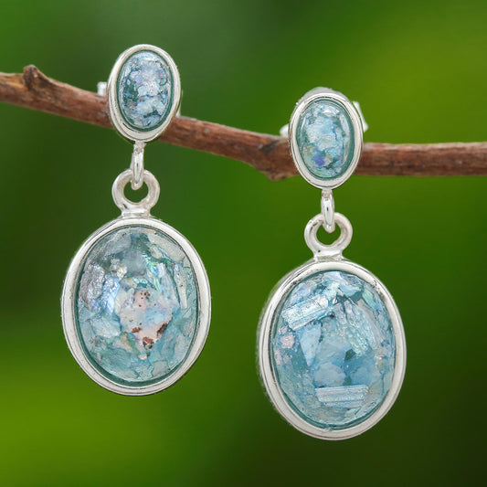 Romantic Ovals Oval Roman Glass Dangle Earrings from Thailand