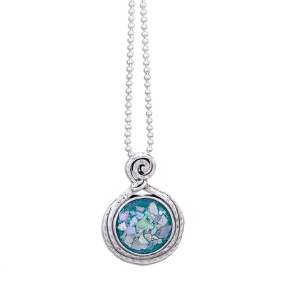 Glittering Moon Artisan Crafted Roman Glass Pendant Necklace from Thailand