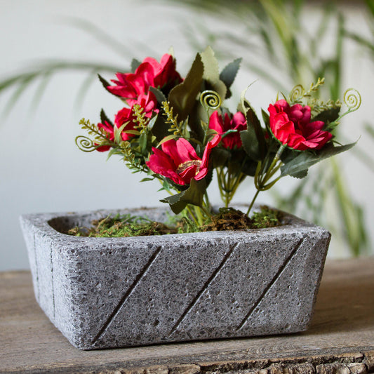 Striped Gardener Striped Rectangular Reclaimed Stone Flower Pot from Mexico