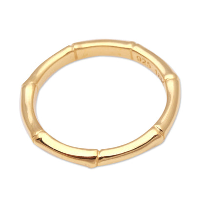 Bamboo Regeneration Bamboo Motif Silver Band Ring Bathed in 18k Gold