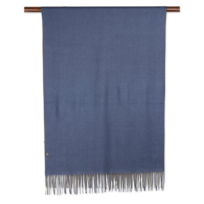 Dual Delight Reversible Indian Cashmere Wool Blue and Green Shawl